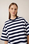 Oversized Boxy Tee Navy White Stripe