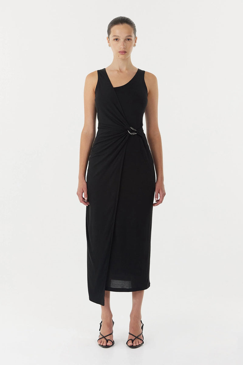 Stirling Twist Cross Over Midi Dress Black