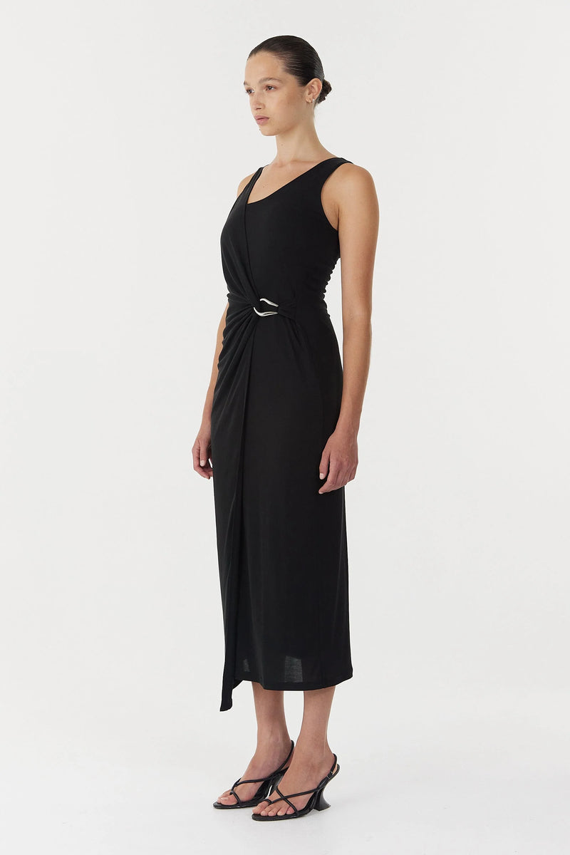 Stirling Twist Cross Over Midi Dress Black