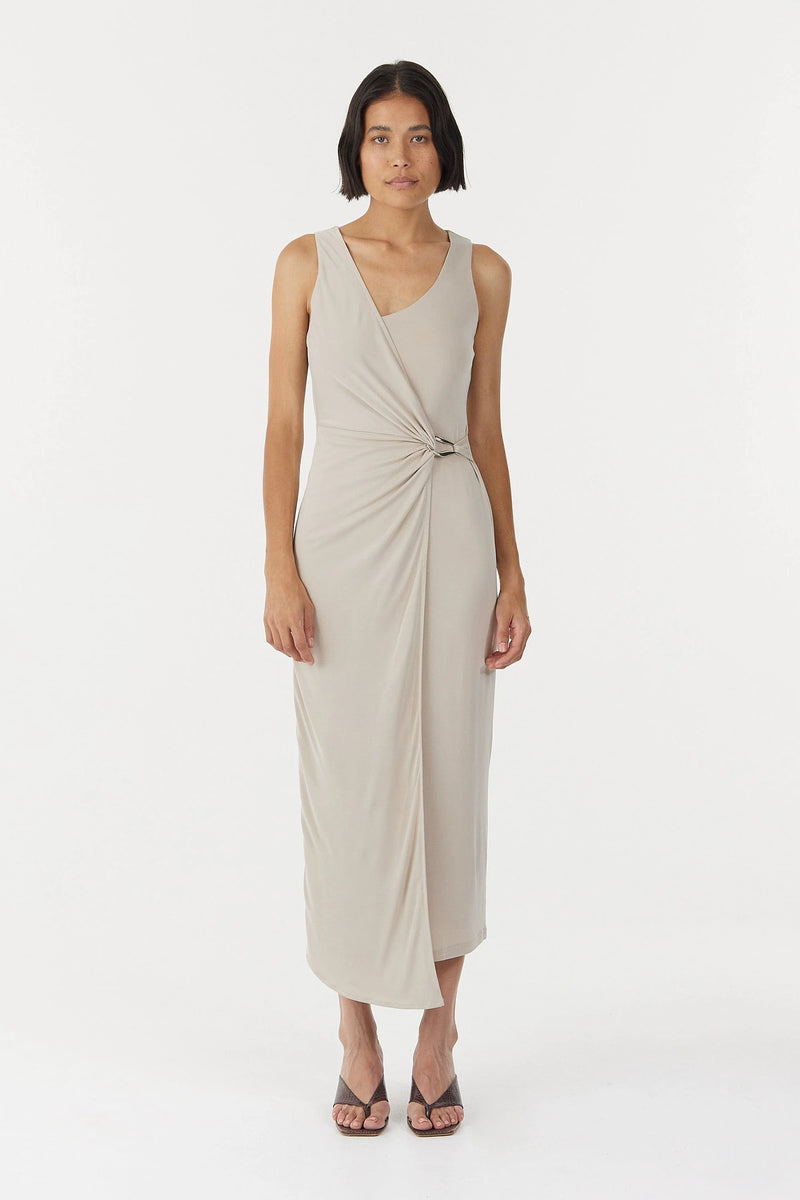 Stirling Twist Cross Over Midi Dress Oyster Grey