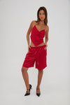 Satin Geo Basketball Short Red