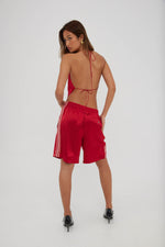 Satin Geo Basketball Short Red