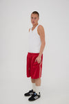 Satin Geo Basketball Short Red