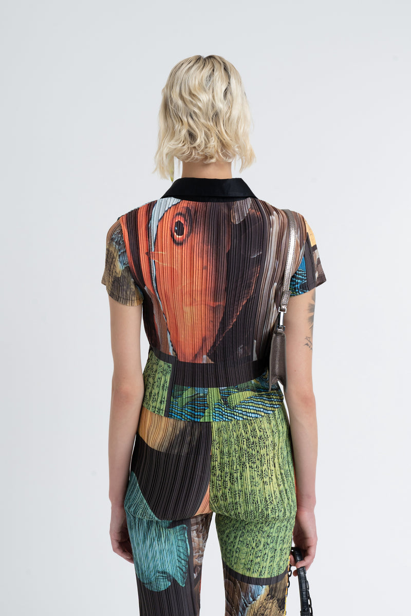 Box Pleat Short Sleeve Shirt Fish Party